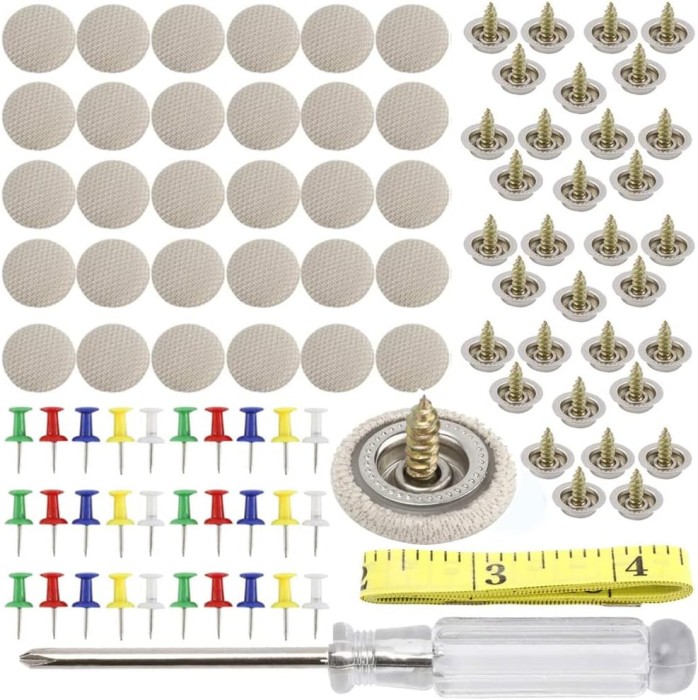 Kit 60 capse, JENUOS&reg;, surubelnita, banda de masura, pentru reparatia plafonului auto, compatibil Audi, Opel, BMW, VW, bej