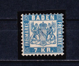 TSV$ - BADEN, 1868 MICHEL 25, 7 KREUZER COTA 25 &euro; MH/*, Nestampilat