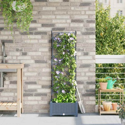 vidaXL Ghiveci de grădină cu trellis Gri deschis 40 x 40 x 125.5 cm PP 42002881 foto