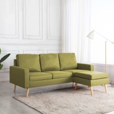 Canapea cu 3 locuri ?i taburet, verde, material textil foto