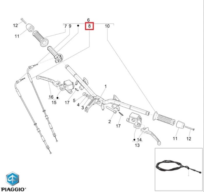 Cablu acceleratie inchis original Vespa Super GTS 125 (09-16) - GTS - Super GTS 250-300 (05-18) 4T LC 125-250-300cc