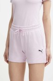 Puma pantaloni scurti din bumbac BETTER ESSENTIALS culoarea roz, neted, high waist, 680974