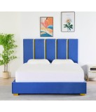 Pat Tapițat Catifea Albastru Cod LB-214 160x200 cm, Somiera +&nbsp;Saltea&nbsp;160x200