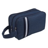 Geantă cosmetică pentru bărbați, Blue Jean cu dungă albă, 3 compartimente, 25.5x10.5x15.5cm, CMCLASS