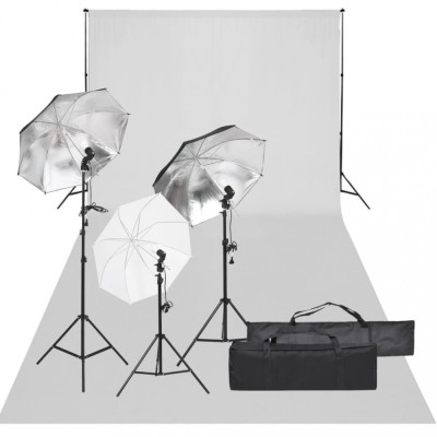 vidaXL Kit studio foto cu set de lumină și fundal foto