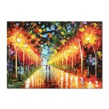 Tablou pictat manual, Pe aleea cu felinare, stilizat, 70x50cm ulei pe panza, Spectaculos