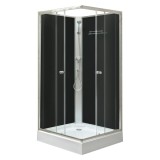 Cabină de duș pătrată Polo Black II neagră cu perete posterior, cu cădiță de duș acrilică, 90x90x195 cm