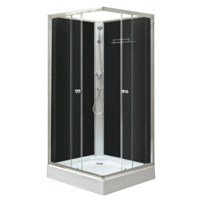 Cabină de duș pătrată Polo Black II neagră cu perete posterior, cu cădiță de duș acrilică, 90x90x195 cm foto