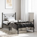 VidaXL Cadru pat metalic cu tăblii de cap/picioare, negru, 90x190 cm