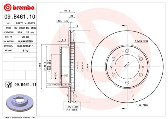 BREMBO 09.B461.11 PRIME LINE - UV Coated Disc frana