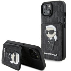 Husa iPhone 15 Karl Lagerfeld Saffiano Cardslots and Stand, Monogram Ikonik, KLHCP15SSAKKNSCK foto
