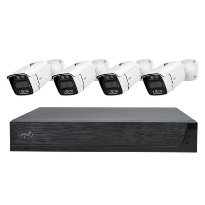 Kit supraveghere video PNI House IPMAX POE 3LR, NVR cu 4 porturi POE si 10 in retea, ONVIF si 4 camere cu IP 3MP, de exterior, Power over Ethernet, de foto