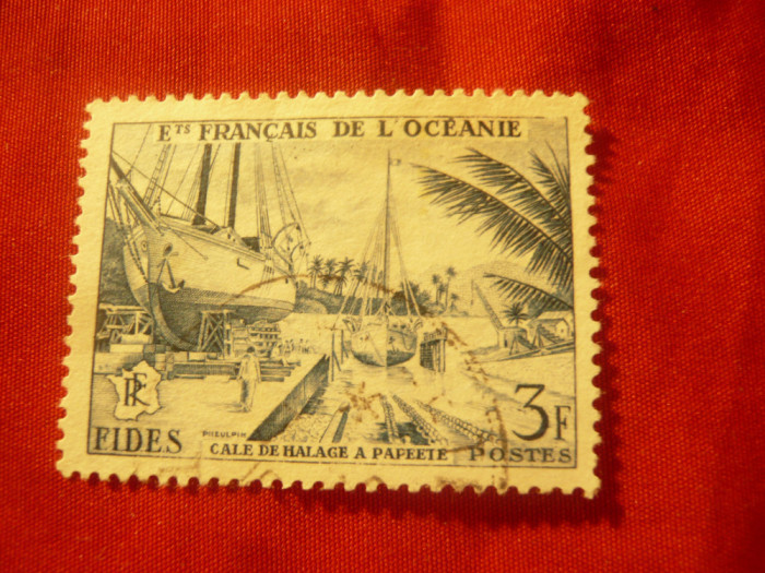 Timbru Oceania colonie franceza 1956 Santier Naval, val. 3fr stampilat