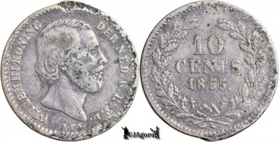1855, 10 Cents - Willem al III-lea - Regatul Țărilor de Jos | KM 80 foto