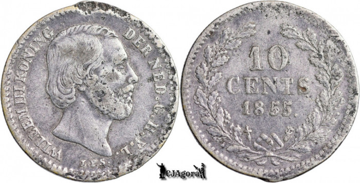 1855, 10 Cents - Willem al III-lea - Regatul Țărilor de Jos | KM 80