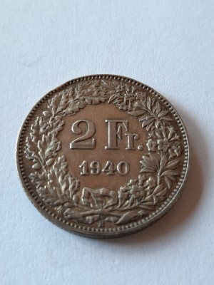 ELVETIA 2 FRANCS 1940 ARGINT XF foto