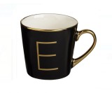 Cana New Bone Neagra cu Litera Aurie E &amp; Maner Auriu, 10 x 10 cm, 460ml