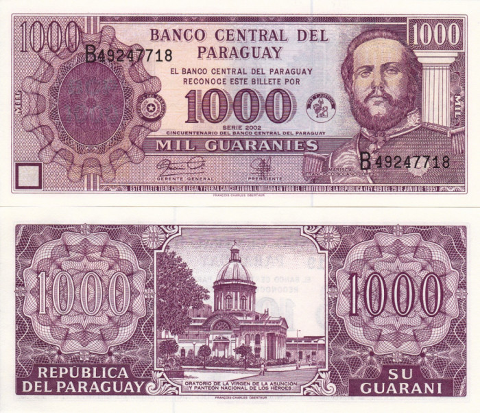 PARAGUAY 1.000 guaranies 2002 COMEMORATIVA UNC!!!