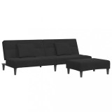 Cumpara ieftin Canapea extensibila cu taburet, 2 locuri, negru, catifea