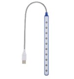 Cumpara ieftin Lampa LED USB flexibila albastra pentru birou si laptop, 10 LED-uri, lumina alba 6000K, reglabila 46 cm