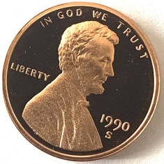 AMERICA 1 CENT 1990 PROOF LITERA S.( Memorialul Lincoln) foto