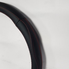 Husa Volan piele calitate PREMIUM - Culoare :Neagra Cusatura rosie, Universala