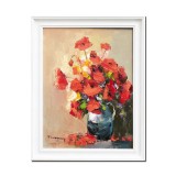 Tablou pictat manual inramat, Vaza cu maci, 45x35cm ulei pe panza in cutit efect 3D, Geo Ungureanu
