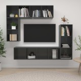 Gossi set de dulapuri tv, 4 piese, gri extralucios, lemn prelucrat