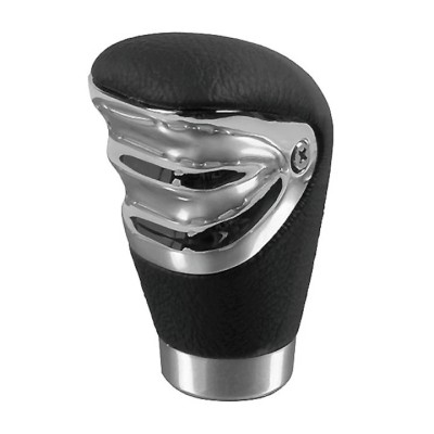 Nuca pentru schimbator de viteze, Lampa, Piele sintetica/Aluminiu, Negru/Crom foto