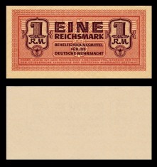 GERMANIA █ bancnota █ 1 Reichsmark █ 1942 █ P-M36 Ro. 505 █ WEHRMACHT █ UNC