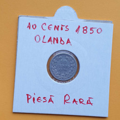 Moneda veche din argint 10 Cents 1850 - Olanda Regele Willem III - piesa Rara