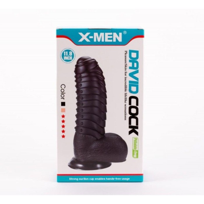 Dildo negru suprafata stimulatoare, cu testicule si ventuza X-MEN David&#039;s 11.9&quot;