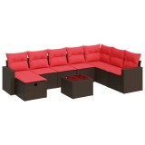 Cumpara ieftin Set canapele de gradina cu perne, 9 piese, maro, poliratan