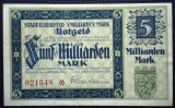 59. GERMANIA ELBERFELD NOTGELD 5 MILIARDE MARCI FUNF MILLIARDEN MARK 6.11.1923 VF SR. 348 VARIANTA 1