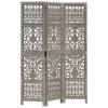 vidaXL Paravan Camera 3 Panouri Gri 120x165cm Lemn Mango Sculptat Manual Separator Decorativ Elegant