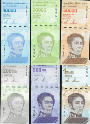 Set Venezuela 10000+20000+50000+200000+500000+1000000 bolivari bolivares auncunc foto