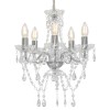 Candelabru cu mărgele de cristal, argintiu, rotund, 5 x E14