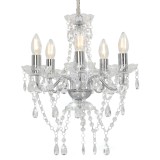 VidaXL Candelabru cu mărgele de cristal, argintiu, rotund, 5 x E14