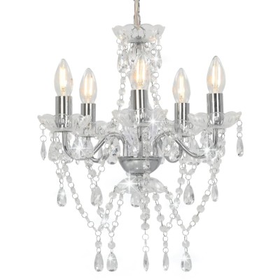 Candelabru cu mărgele de cristal, argintiu, rotund, 5 x E14 foto
