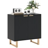 HOMCOM Bufet salon mobilier de depozitare stil modern cu dulap cu 2 uși canelate, raft ajustabil, picioare metalice, negru | Aosom Romania