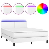 Cumpara ieftin Pat cu arcuri, cu saltea &amp; LED, alb, 140x190 cm, piele eco