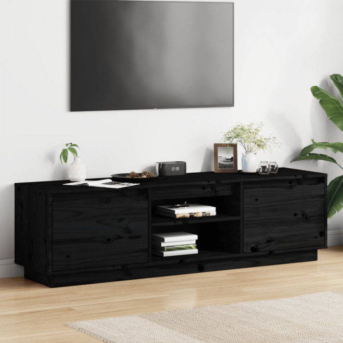 Comoda TV, negru, 140x35x40 cm, lemn masiv de pin GartenMobel Dekor