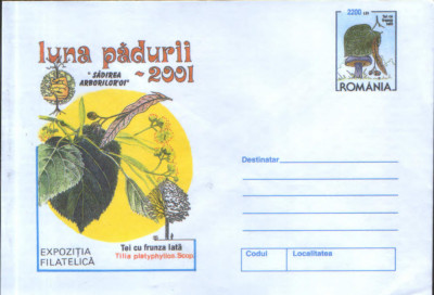 Intreg postal plic nec.2001 - Luna Padurii - sad.arborilor - Tei cu frunza lata foto
