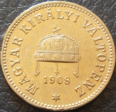 Moneda istorica 10 FILLER - UNGARIA / Austro-Ungaria, anul 1908 * cod 2994