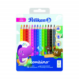 Creioane color combino, set 12 culori + 1 creion grafit invata sa scrii, cutie, Pelikan