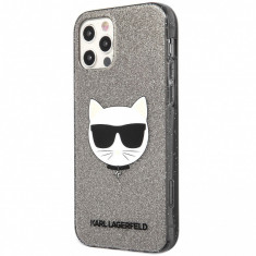 Husa TPU Karl Lagerfeld Choupette Head Glitter pentru Apple iPhone 12 Pro Max, Neagra KLHCP12LCHTUGLB