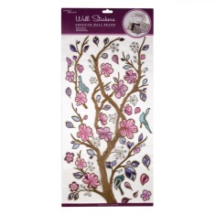 Autocolant de Perete 3D, Model Copac cu Flori, Culoare Roz, Dimensiuni 60x32 cm