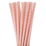 Set 25 Paie Biodegradabile Din Hartie, Roz Cu Buline Mici Albe