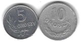 POLONIA Lot / 2buc - 5 + 10 GROSZY 1963