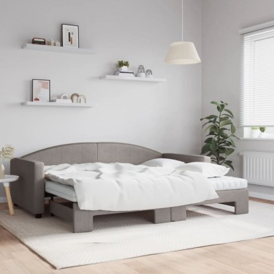 vidaXL Pat de zi cu extensie și saltele, gri taupe, 90x200 cm, textil 3197209 foto